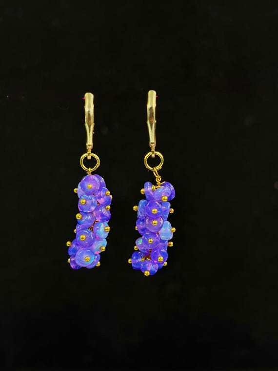 Minimalist Lavender Opal Earrings, AAA Ethiopian Opal , 925 Sterling Silver earrings, Cluster Earrings for her, Women earring, Gift for her.