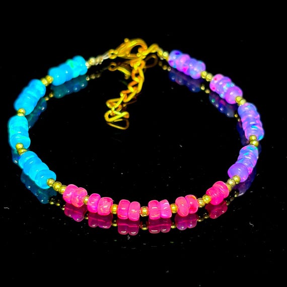 Natural Multi - Fire Opal Bracelet, Minimalist Bracelet, Handmade jewelry, AAA opal beaded Bracelet, opal Bracelet gift for her.