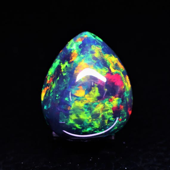 Natural Black Ethiopian Opal Cabochon, Honey Comb Fire, Pear Shape (21x18x13 MM)