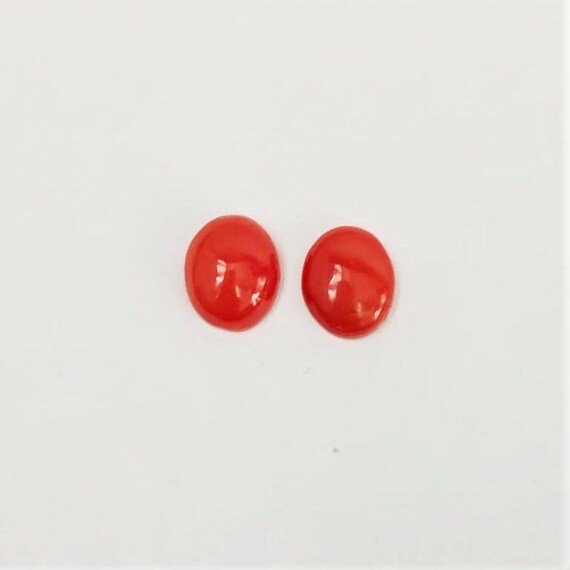 Italian Coral Cabochon  4.65 Ct, Pair Loose Oval Gemstone , Jewelry Making, Certified Italian Mediterranean Monga Stone for Ring.