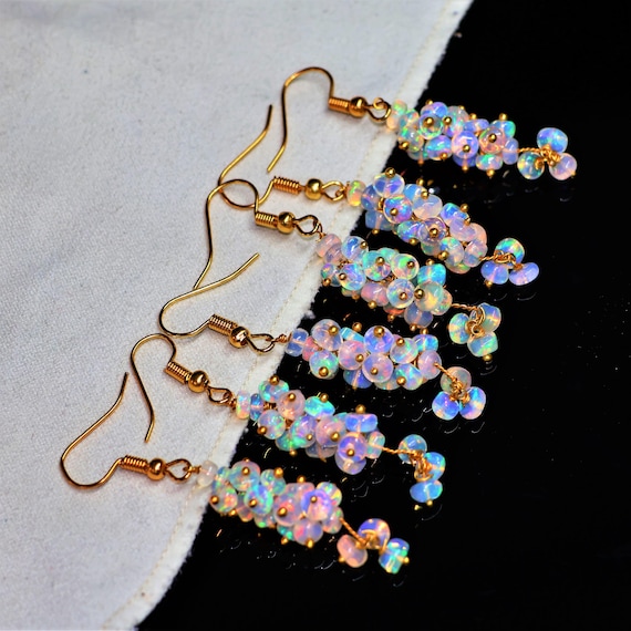 Vintage fire opal Earrings, AAA Ethiopian opal , 925 Sterling Silver earrings, Cluster earrings for her, Women earrings, Gift for her.
