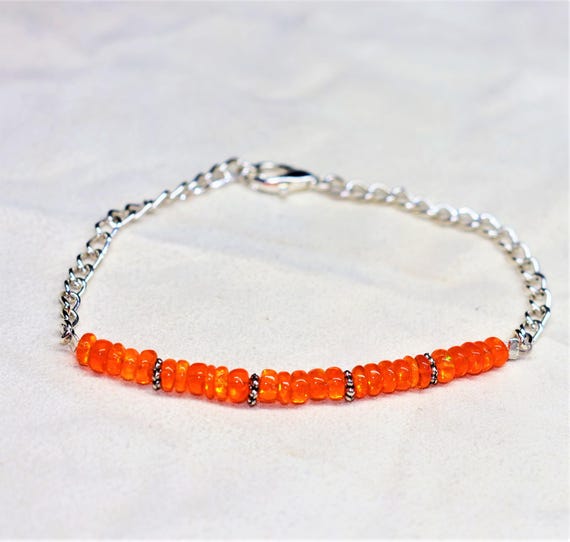 Natural Orange Fire Opal bracelet, Minimalist bracelet, Handmade jewelry, AAA opal beaded bracelet, quality opal bracelet gift for her