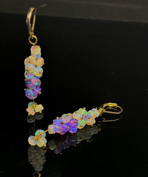 Natural Lavender Opal And White Opal Earrings, 925 Sterling Silver earring, Minimalist Cluster earring for her, Women earring, Gift for her.
