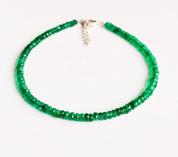 AAA Emerald faceted beaded bracelet, Vintage green Emerald bracelet, Gold bracelet, 925 Sterling silver bracelet, Handmade bracelet for her.