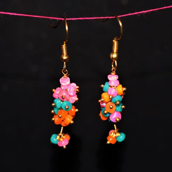 Vintage Multi-fire opal Earrings, AAA Ethiopian opal , 925 Sterling Silver earrings, Cluster earrings for her, Women earrings, Gift for her.