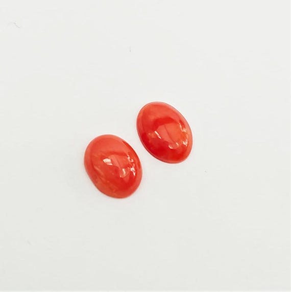 Pair Italian Coral Cabochon 2.15 Ct, Pair Loose Oval Gemstone , Jewelry Making, Certified Italian Mediterranean Monga Stone for Ring.