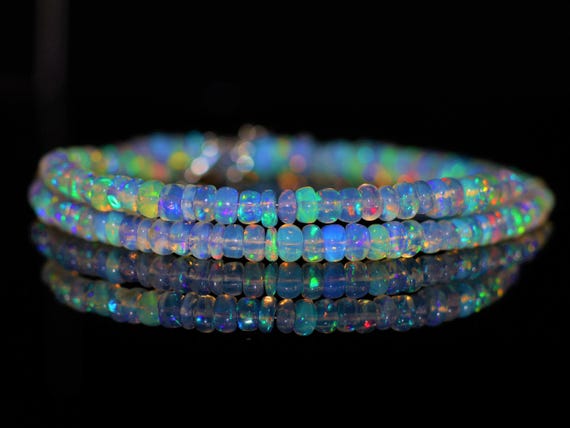Handmade Ethiopian Opal Rondelle Beaded Necklace, October Birthstone, Minimalist Jewelry.