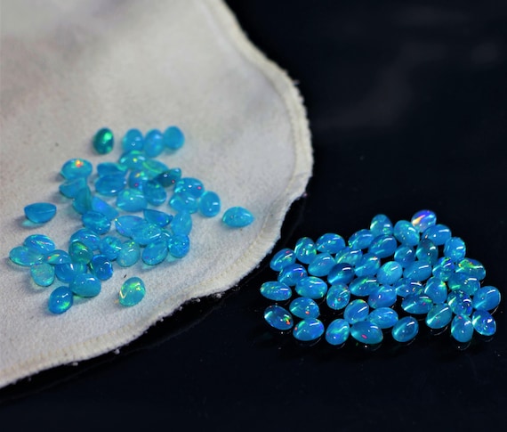 Natural Ethiopian Opal Lot, Paraiba Color, 6x4mm Oval Cabochon Gemstones