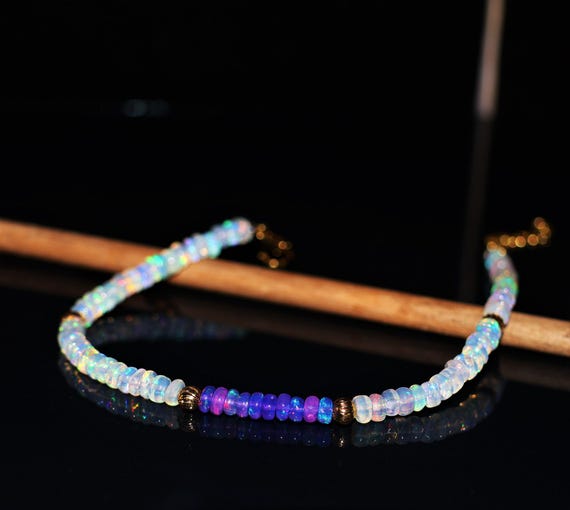 Vintage White -Lavender Fire Opal Bracelet, Minimalist Bracelet, Handmade jewelry, AAA opal beaded Bracelet, opal Bracelet gift for her.