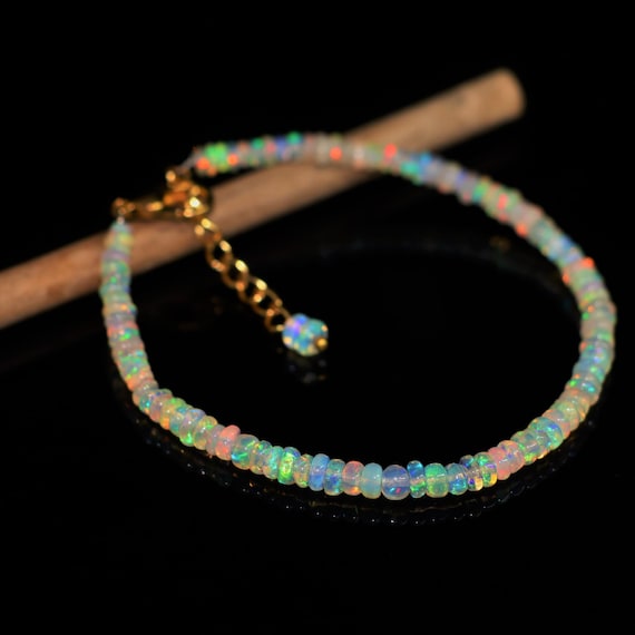 Vintage Fire Opal bracelet, Minimalist bracelet, Handmade jewelry, AAA Ethiopian opal beaded bracelet, quality opal bracelet gift for her