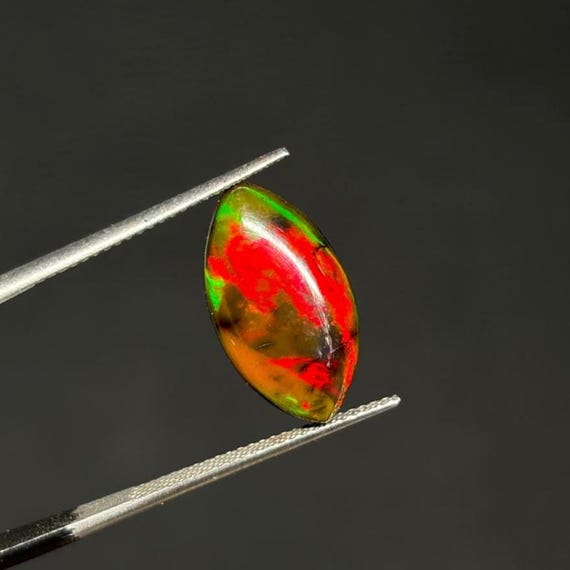 Natural Black Opal Rainbow Fire, 3.95 Carat 18x10x4 MM, Black Large Natural Opal Ethiopian Natural Gemstone, Gift For Her.