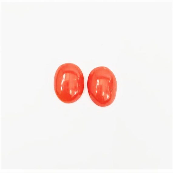 Italian Coral Cabochon  1.95 Ct, Pair Loose Oval Gemstone , Jewelry Making, Certified Italian Mediterranean Monga Stone for Ring.