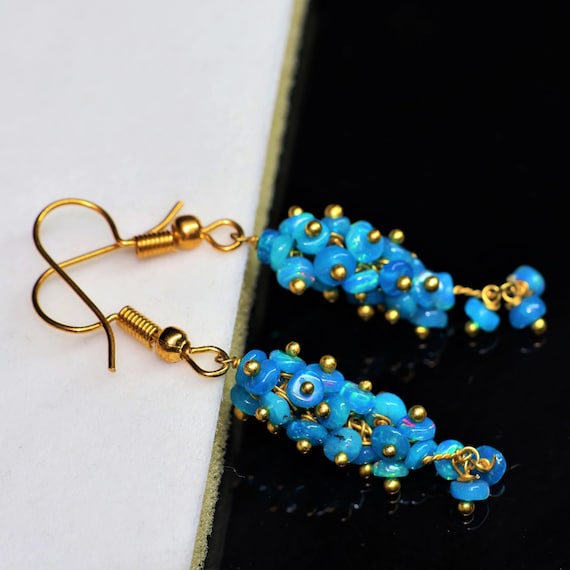 Vintage Paraiba opal Earrings, AAA Ethiopian opal , 925 Sterling Silver earrings, Cluster earrings for her, Women earrings, Gift for her.