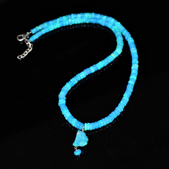 Vintage Paraiba Fire Opal Necklace, Minimalist Necklace, Handmade jewelry, AAA opal beaded And Tumble Necklace, opal Necklace gift for her.