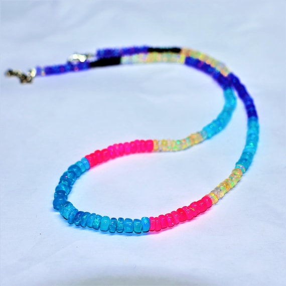 Vintage Multi-Fire Opal Necklace, Minimalist Necklace, Handmade jewelry, AAA opal beaded Necklace, quality opal Necklace gift for her.