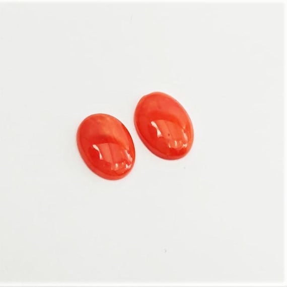Italian Coral Cabochon 1.75 Ct, Pair Loose Oval Gemstone , Jewelry Making, Certified Italian Mediterranean Monga Stone for Ring.