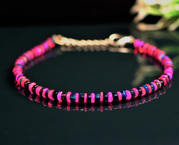 Black Opal And Pink Fire Opal Bracelet, Minimalist Bracelet, Handmade jewelry, AAA opal beaded Bracelet, opal Bracelet gift for her.