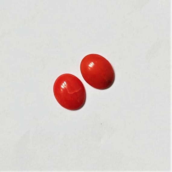 Natural Italian Coral Cabochon  2.85 Ct, Pair Loose Oval Gemstone , Jewelry Making, Certified Italian Mediterranean Monga Stone for Ring.