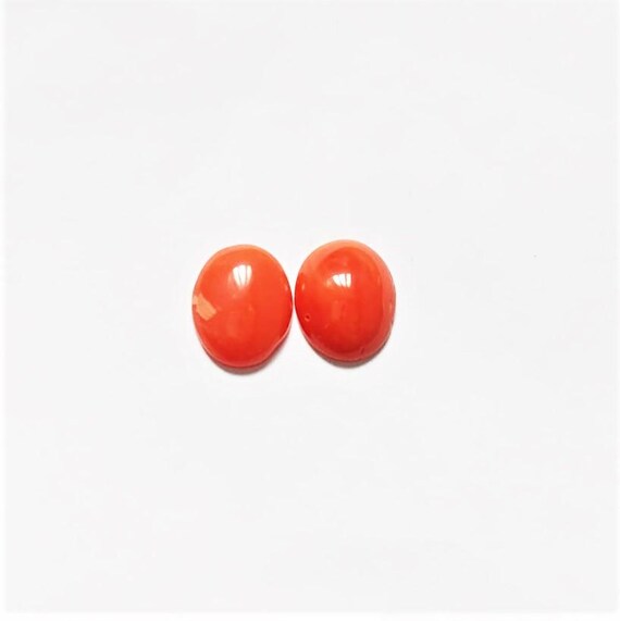 Natural Italian Coral Cabochon  3.45 Ct, Pair Loose Oval Gemstone , Jewelry Making, Certified Italian Mediterranean Monga Stone for Ring.