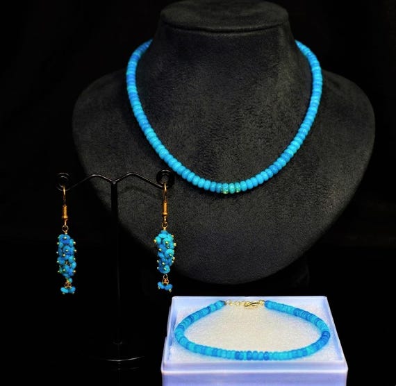 Combo-Minimalist Paraiba Fire Opal Necklace, Bracelet, Earrings Set, Handmade jewelry, AAA opal bead Necklace, opal Necklace gift for her.