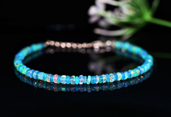 Paraiba Opal And White Fire Opal Bracelet, Minimalist Bracelet, Handmade jewelry, AAA opal beaded Bracelet, opal Bracelet gift for her.