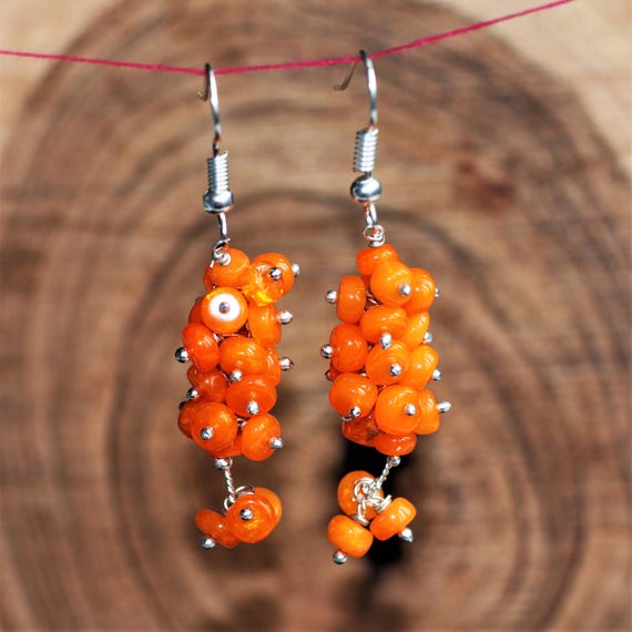 Vintage Orange fire opal Earrings, AAA Ethiopian opal , 925 Sterling Silver earring, Cluster earrings for her, Women earring, Gift for her.