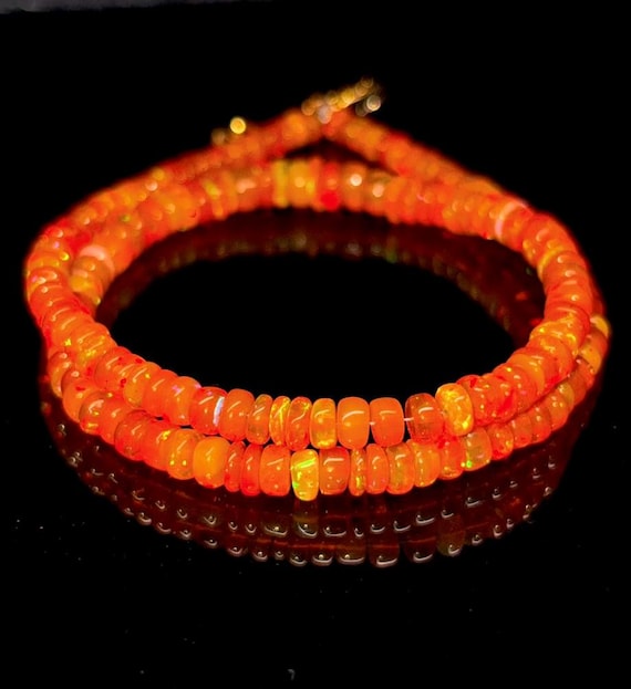 Natural Orange Fire Opal Necklace, Minimalist Necklace, Fire Opal Handmade jewelry, AAA opal beaded Necklace, opal Necklace gift for her.