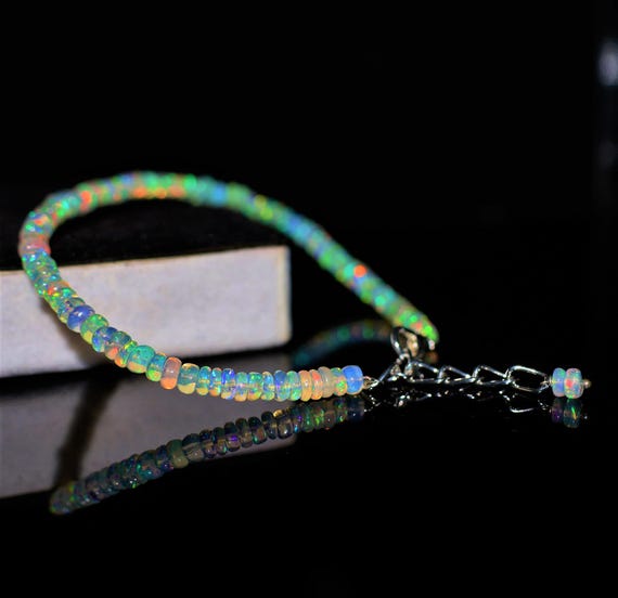 Fire Opal bracelet, Minimalist bracelet, Handmade jewelry, AAA Ethiopian opal beaded bracelet, quality opal bracelet gift for her.