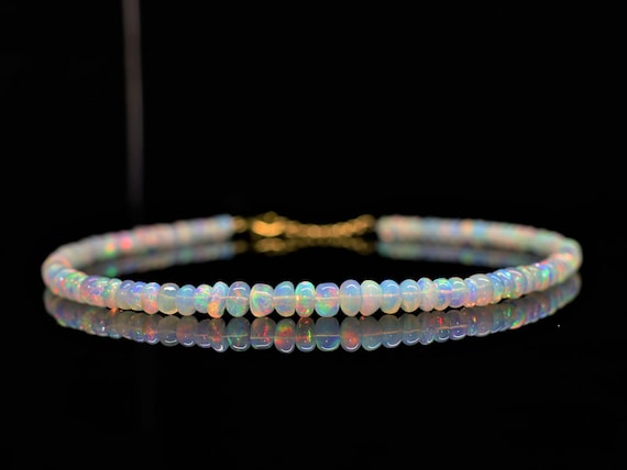 Ethiopian Fire Opal Rondelle Bracelet, October Birthstone, Minimalist Handmade Jewelry.