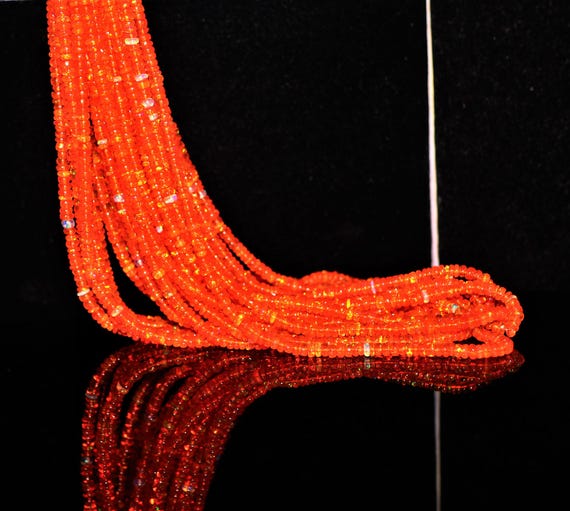 Natural Orange Fire Opal Smooth Rondelle Beads Strand, Fiery Orange Opal Gemstone Beads Necklace, Precious Opal Beads for Jewelry Making.