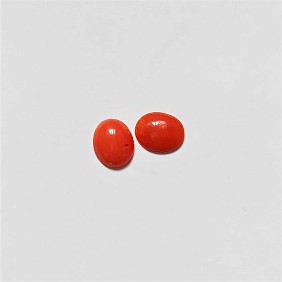 Italian Coral Cabochon, Natural italian Coral  Gemstone, 2.90 Cts Pair Cabochon, Jewelry Making, Certified Italian Mediterranean Monga Stone