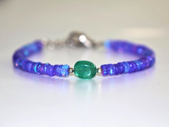 Natural Lavender Fire Opal Beaded And Tumble Bracelet,.Emerald Minimalist Handmade jewelry, AAA Quality Opal bracelet. Gift For Her