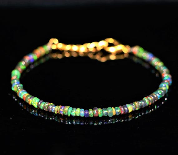 Vintage Fire Opal bracelet, Minimalist bracelet, Handmade jewelry, AAA Ethiopian opal beaded bracelet, quality opal bracelet gift for her.