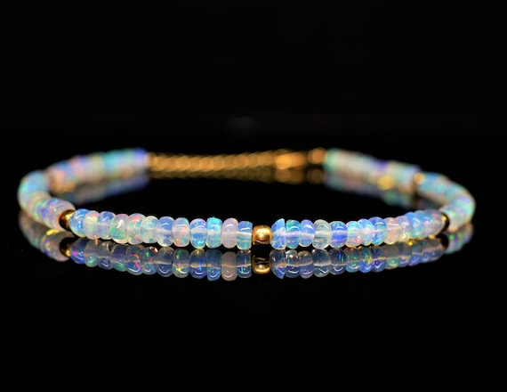 Ethiopian Fire Opal Rondelle Bracelet, October Birthstone, Minimalist Handmade Jewelry.