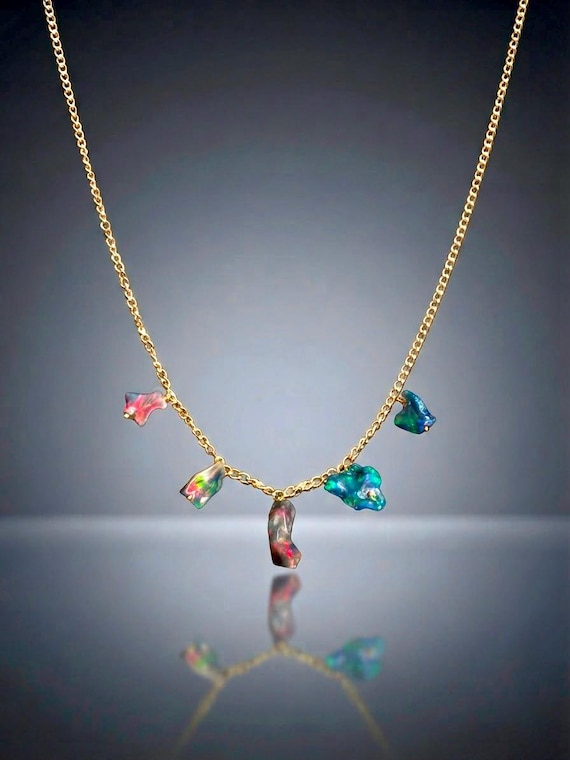 Vintage Black Fire Opal Tumble Necklace, Minimalist Necklace, Handmade jewelry, AAA Opal Tumble Necklace, Opal bracelet gift for her.