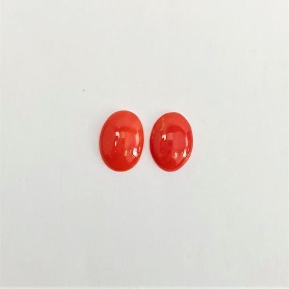 Italian Coral Cabochon  1.35 Ct, Pair Loose Oval Gemstone , Jewelry Making, Certified Italian Mediterranean Monga Stone for Ring.