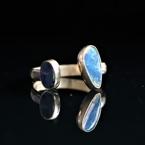1.76 Gram Australian Opal Ring, Sterling Silver Ring, Blue Opal Ring, Adjustable Minimalist Gemstone Jewelry, Double Stone Ring Gift for Her