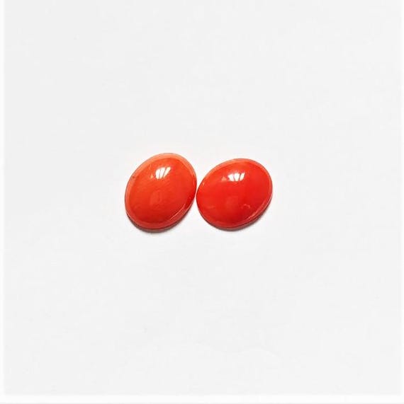 3.15 Cts Natural Italian Coral Cabochon Pair, Loose Oval Gemstone , Jewelry Making, Certified Italian Mediterranean Monga Stone for Ring.