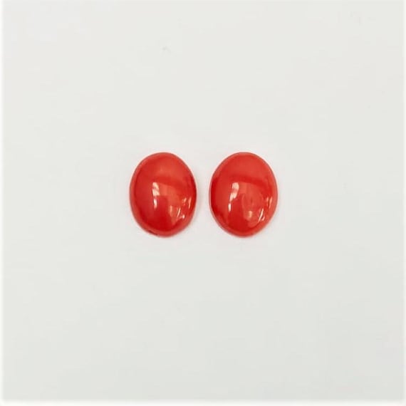 Italian Coral Cabochon  4.20 Ct, Pair Loose Oval Gemstone , Jewelry Making, Certified Italian Mediterranean Monga Stone for Ring.