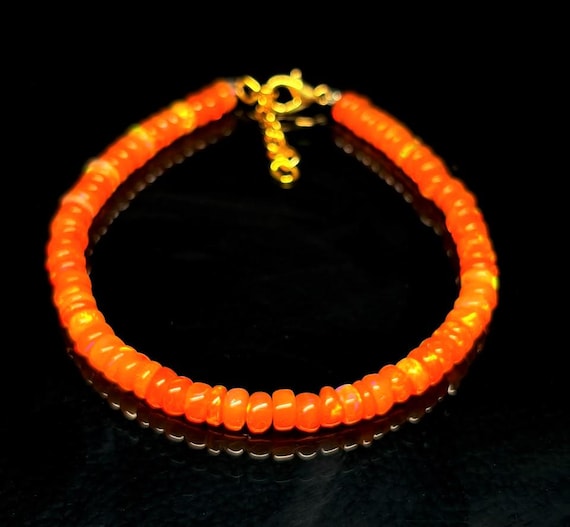 Vintage Orange Fire Opal bracelet, Minimalist bracelet, Handmade jewelry, AAA opal beaded bracelet, quality opal bracelet gift for her