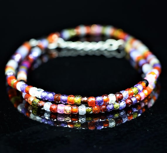 AAA Natural Multi Zircon Faceted Beads Choker Necklace, Rainbow Gemstone Beaded Strand, Sparkle Multi Color Cut Rondelle Beads Strand