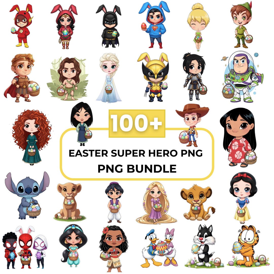 Easter Cartoon Characters PNG Bundle, Cute Easter Clipart Pack, Bunny ...
