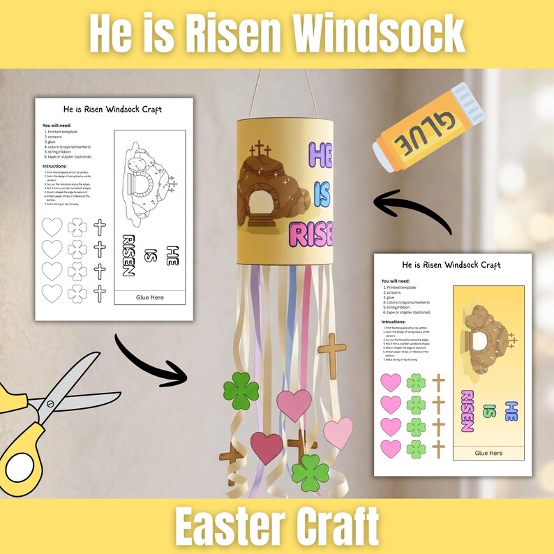 He is Risen Windsock Craft for Kids, Easter Christian Craft Printable ...