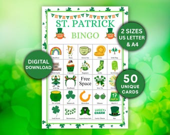 St Patrick's Day Bingo Game for Kids & Adults, Irish Holiday Party Bingo Cards, Shamrock Leprechaun Bingo for Classroom, Family n Party Game