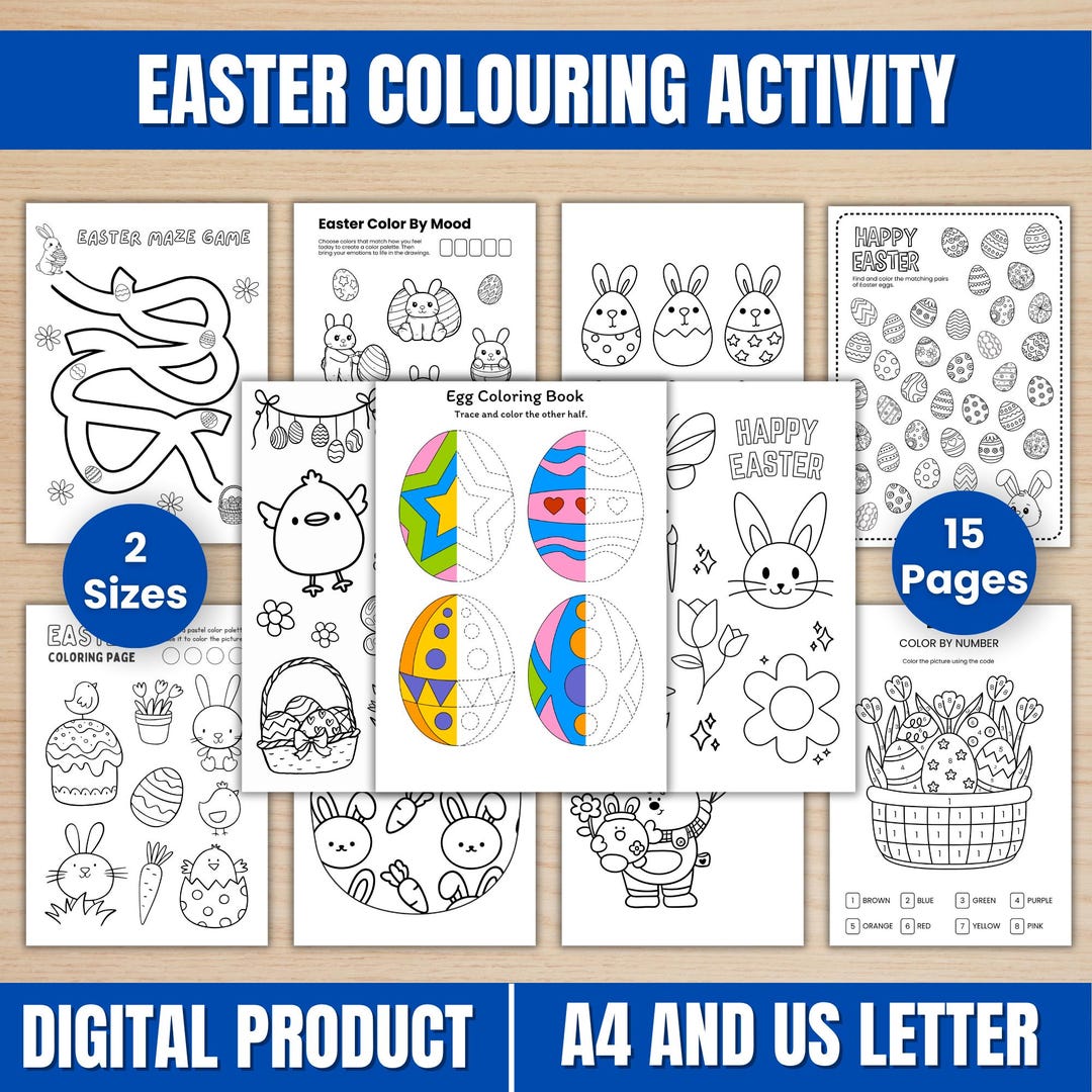 Easter Coloring Pages for Kids Bundle, 15 Printable Easter Activities ...