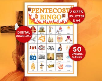 Pentecost Bingo Game for Kids, Christian Activity Printable, Sunday School Church Game, Bible Bingo Cards, Classroom & Homeschool Fun