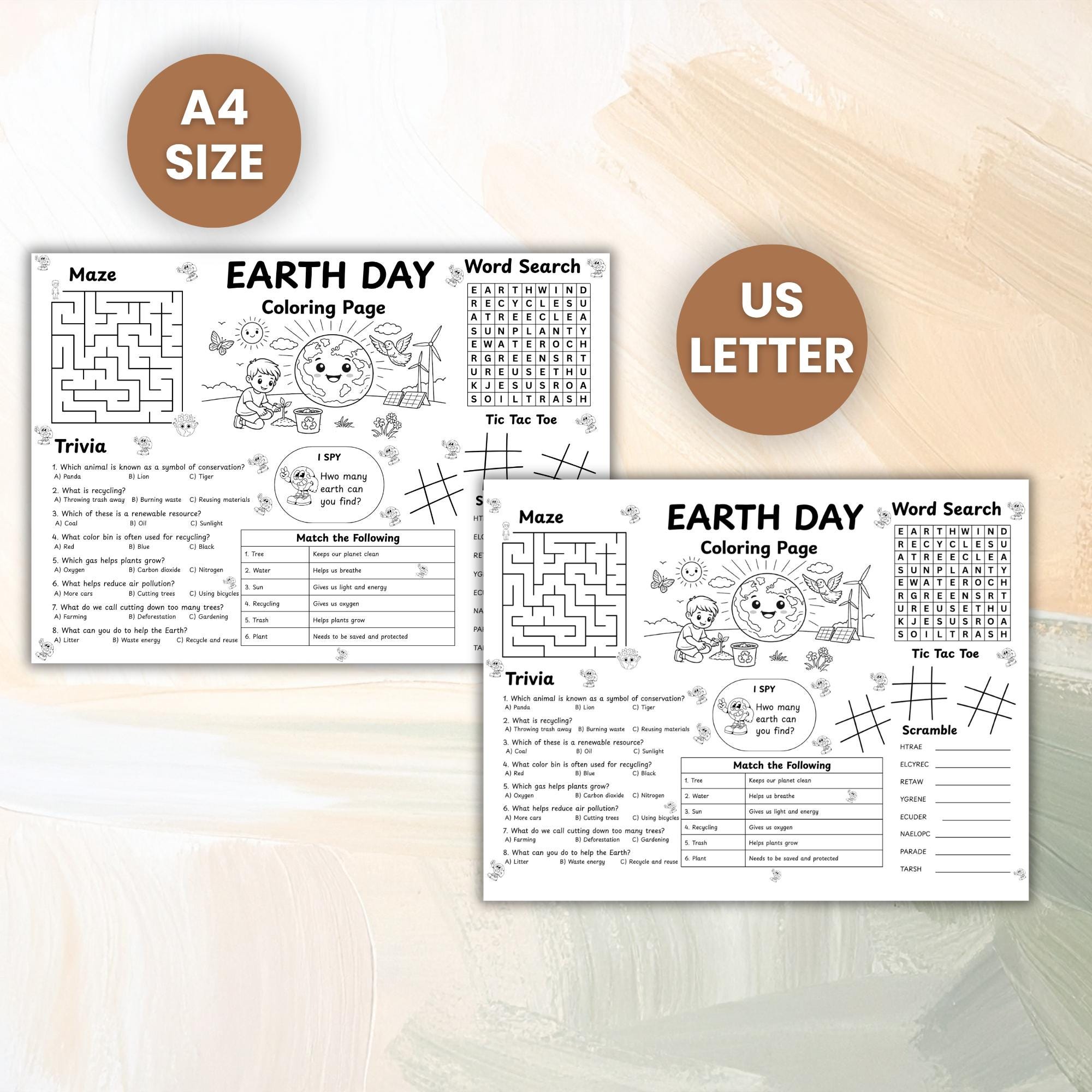 Earth Day Activity Placemat Printable for Kids, Earth Day Coloring Page ...