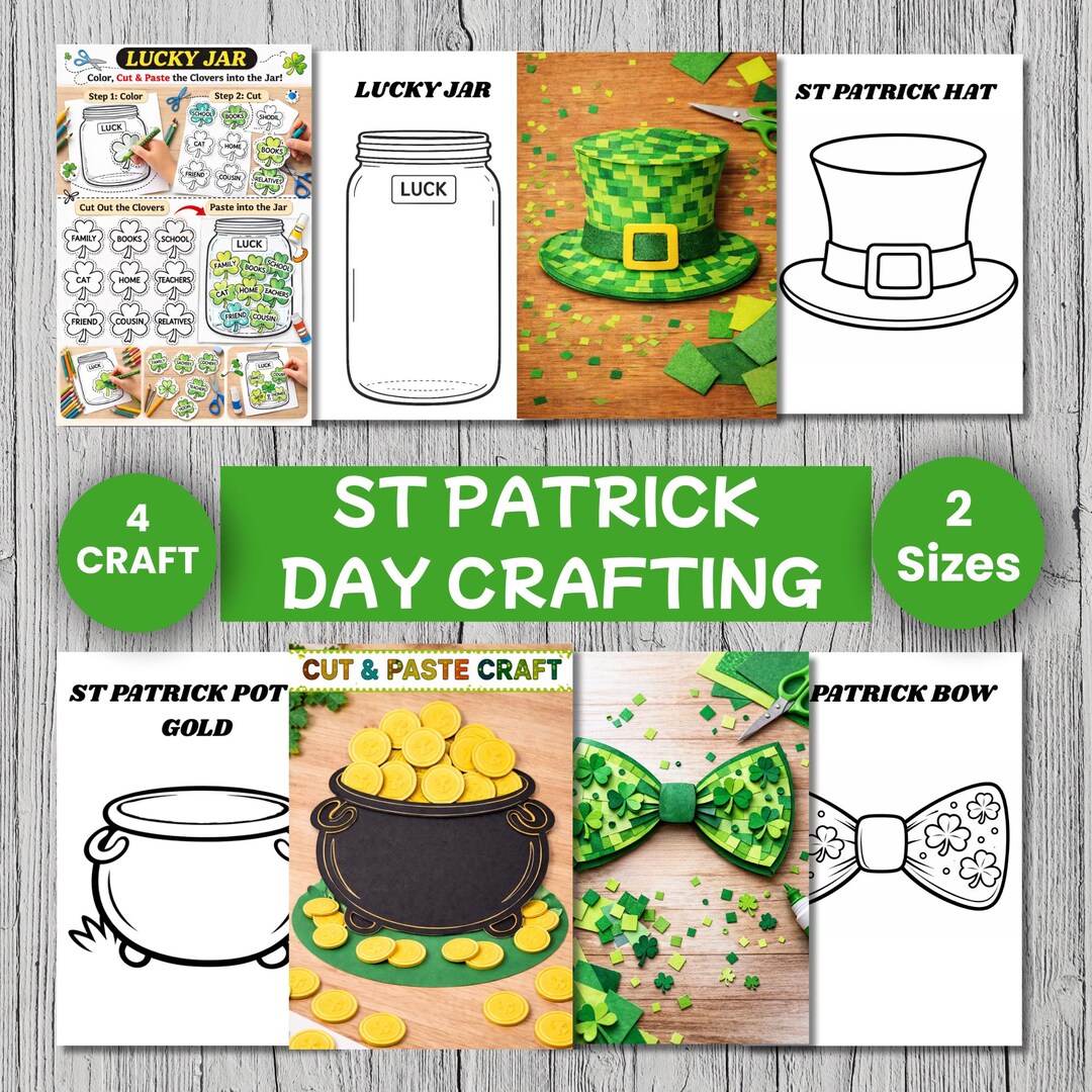 St Patricks Day Crafts for Kids Printable, 4 Pack Cut and Paste Crafts ...