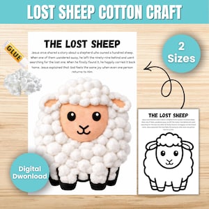 Lost Sheep Cotton Ball Craft Printable, Bible Craft for Kids, Sunday School Activity, Parable of the Lost Sheep, Christian Preschool Craft