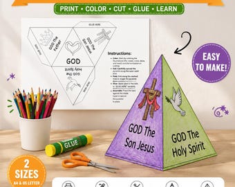 Holy Trinity 3D Pyramid Craft for Kids, Printable Educational Template, GOD The Father, Son & Holy Spirit, Religious Craft Activity for Kids